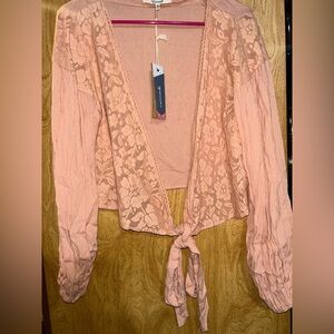 Buckle Blush Lace Tie-Front Blouse